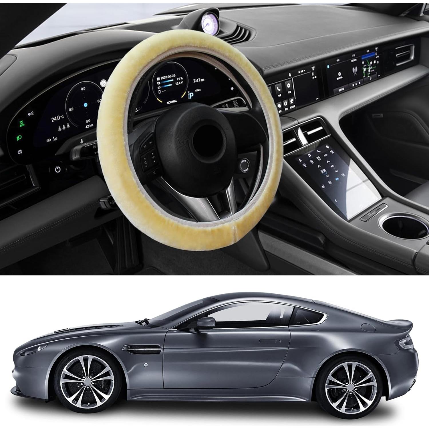 Cubierta de Volante de Auto Suvnie Fluffy Beige 35-40 cm