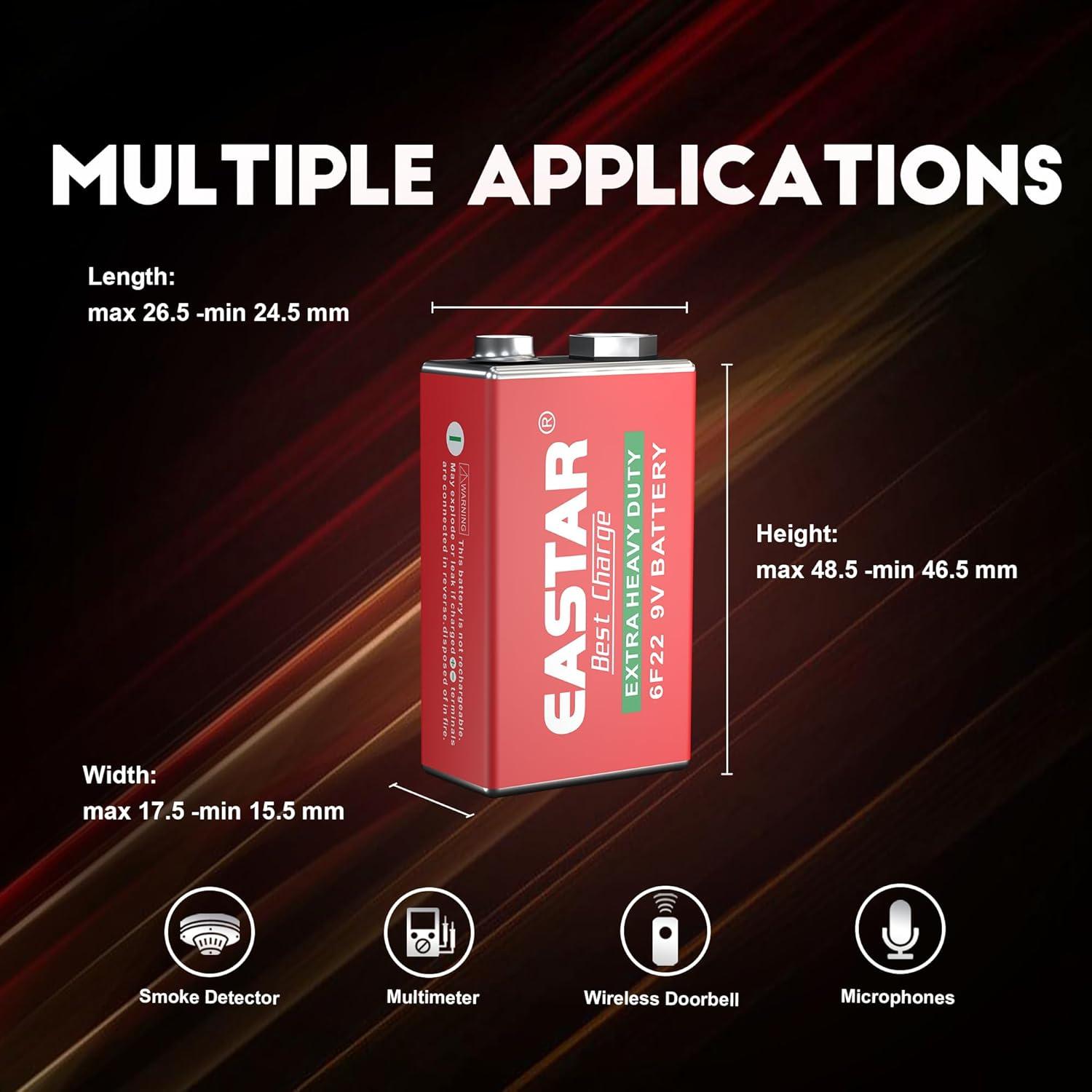 Baterías de Carbono Zinc 9V EASTAR BTS - Paquete de 4 Unidades