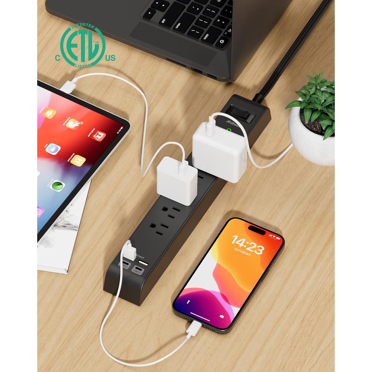 Regleta de Sobretensión Mifaso 6 Salidas 4 USB 1.52m 900J