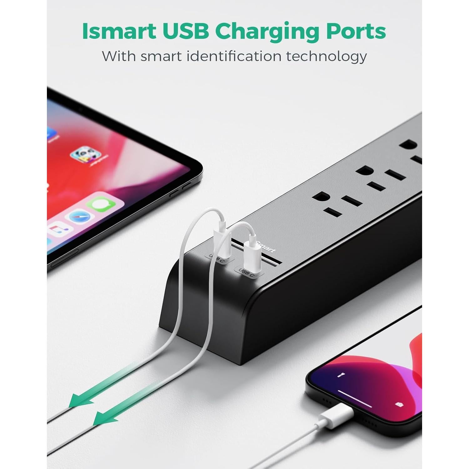 Regleta de Sobretensión Mifaso 6 Salidas 4 USB 1.52m 900J