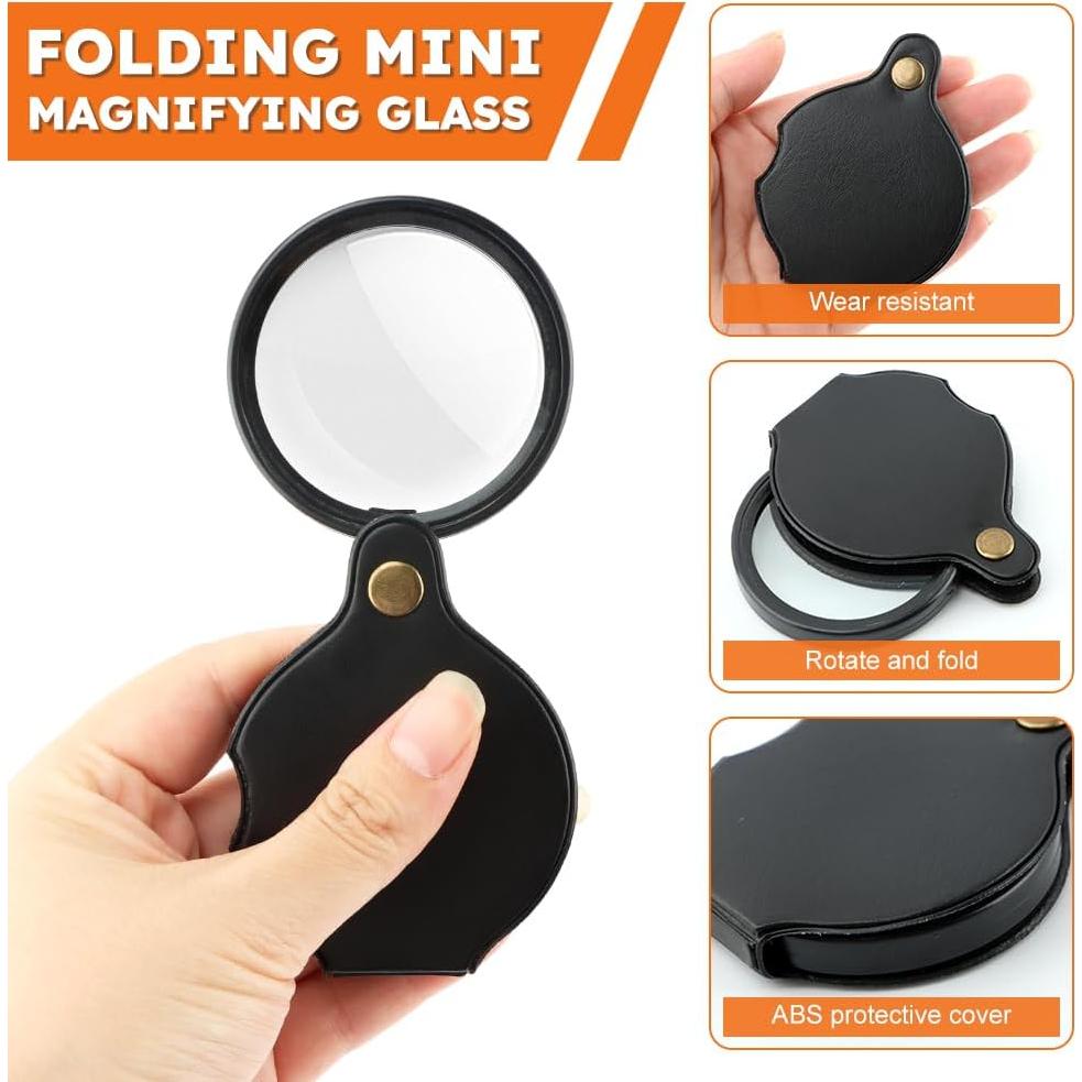 Lupa de bolsillo 20X QKDS, 2 piezas, portátil y plegable