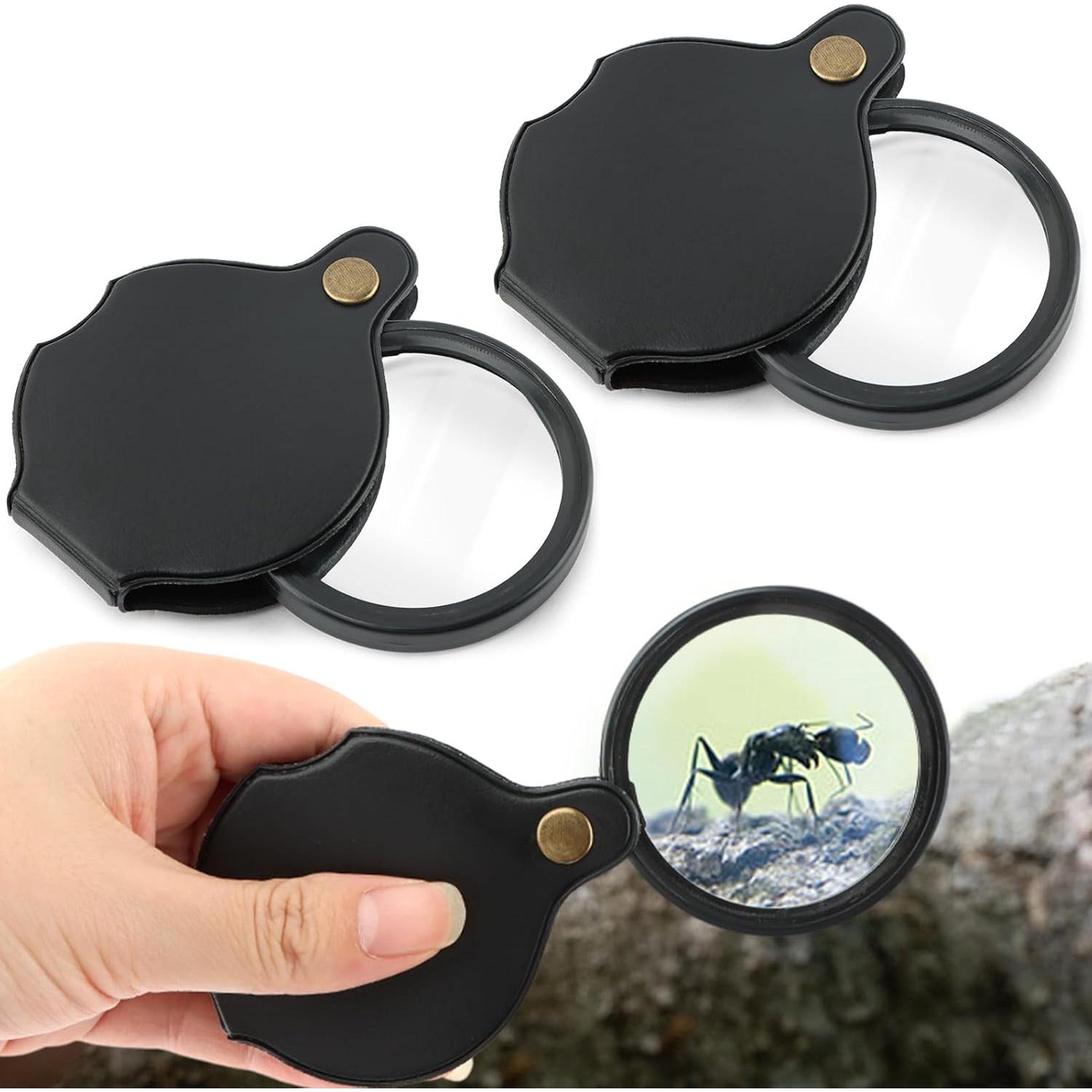 Lupa de bolsillo 20X QKDS, 2 piezas, portátil y plegable