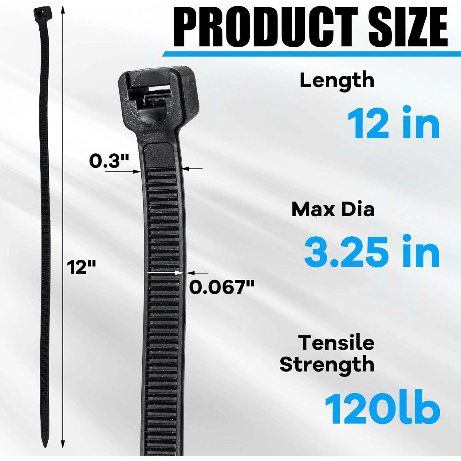 500 Bridas de Plástico Pesadas Reallnaive 30.48 cm Negras