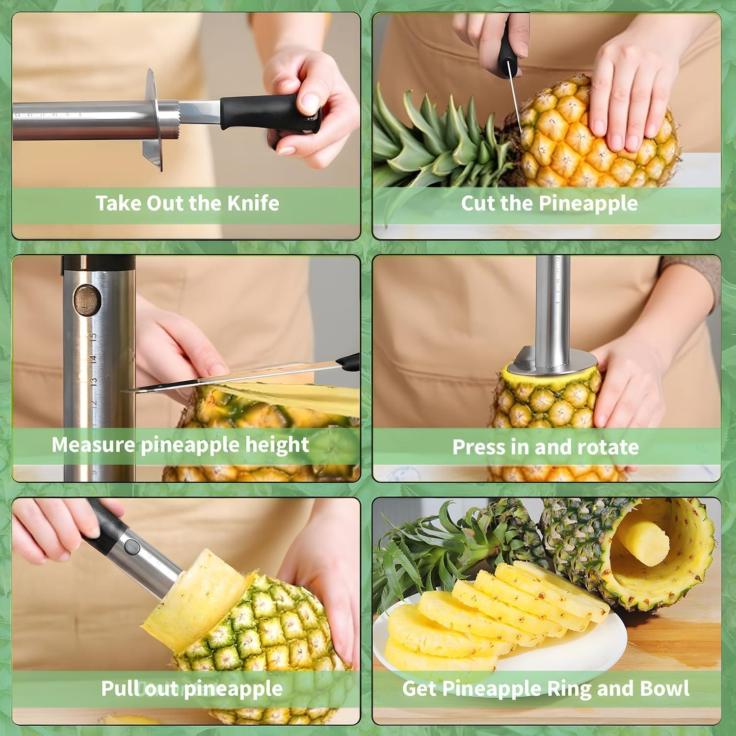 Cortador de Piña YYP de Acero Inoxidable con Medidas - Negro