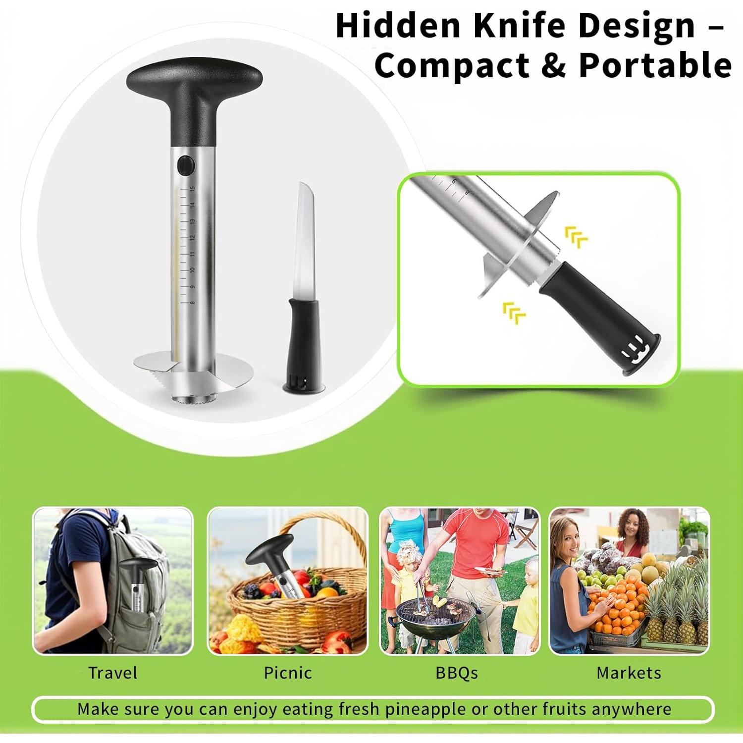 Cortador de Piña YYP de Acero Inoxidable con Medidas - Negro