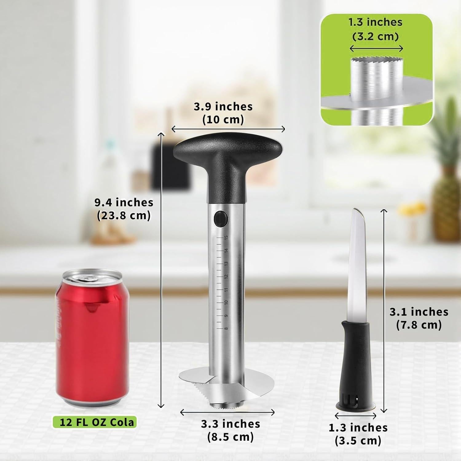 Cortador de Piña YYP de Acero Inoxidable con Medidas - Negro