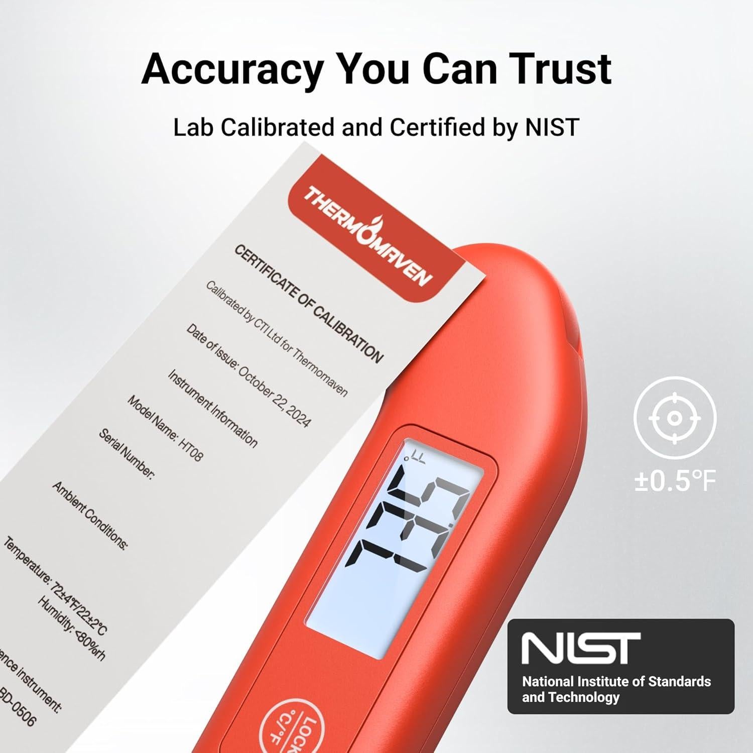 Termómetro Digital de Carne ThermoMaven Rojo, Precisión NIST