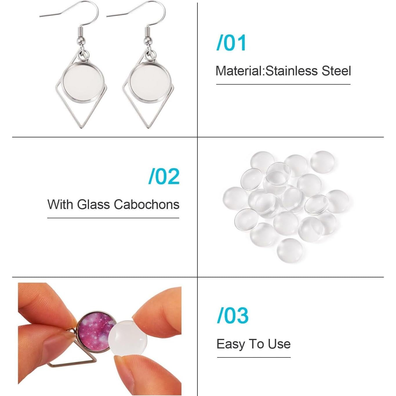 FASHEWELRY 20 Bandejas de Aretes Geométricas DIY Acero Inoxidable