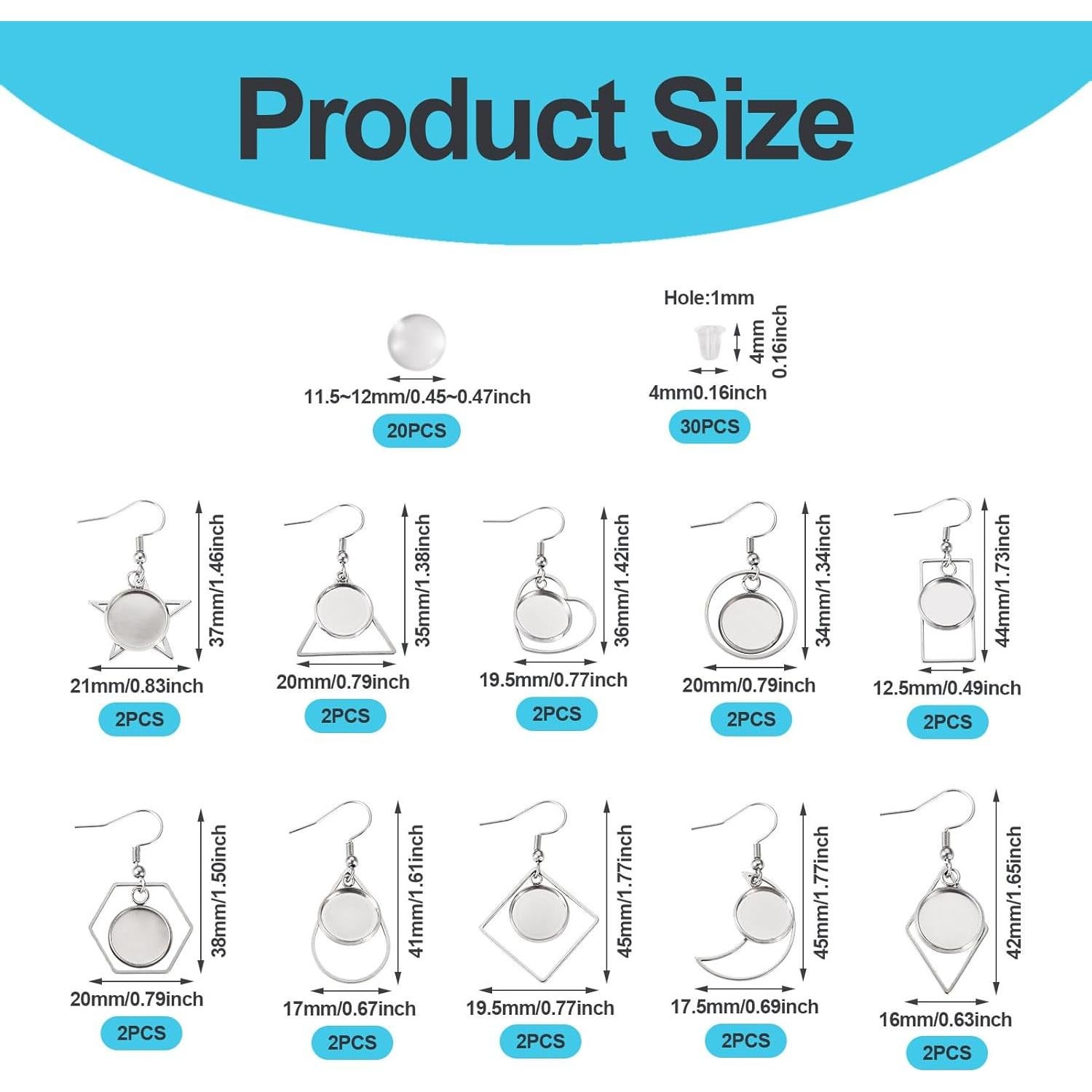 FASHEWELRY 20 Bandejas de Aretes Geométricas DIY Acero Inoxidable