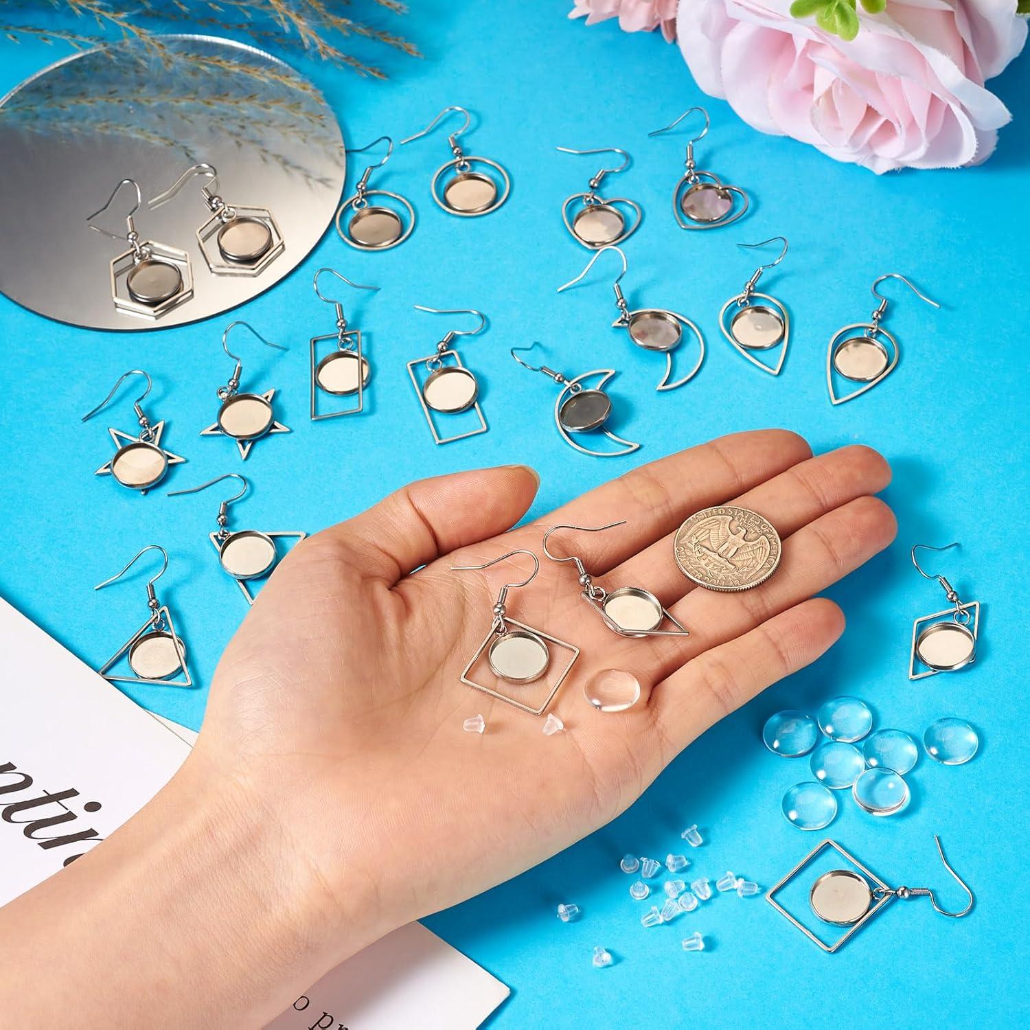 FASHEWELRY 20 Bandejas de Aretes Geométricas DIY Acero Inoxidable