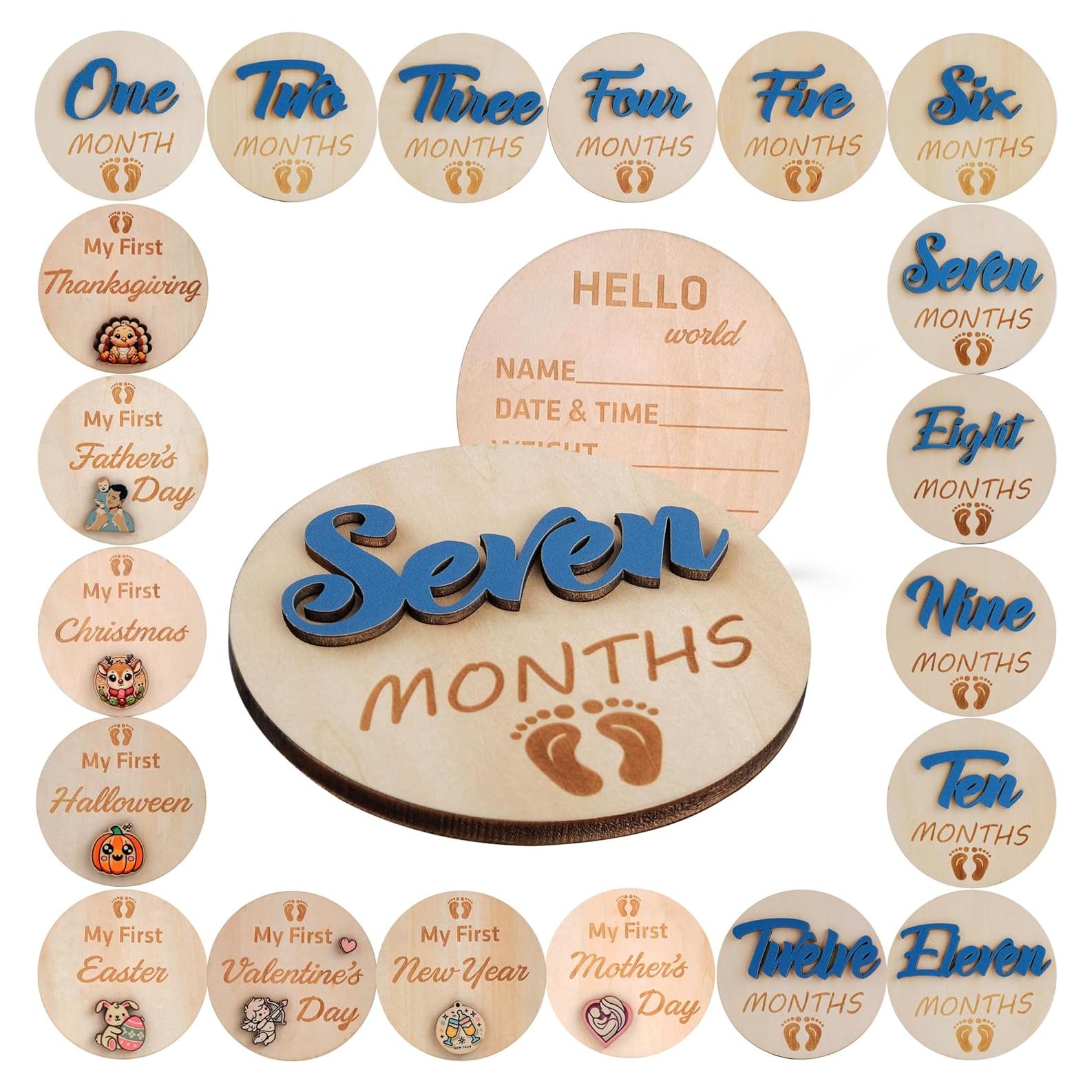 Círculos de Hitos Mensuales para Bebés DUTHUDU - 11 Discos de Madera