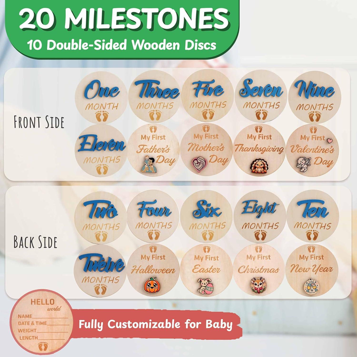 Círculos de Hitos Mensuales para Bebés DUTHUDU - 11 Discos de Madera