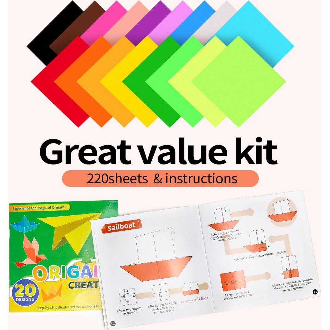 Kit de Papel de Origami GAGANIU 220 Hojas 15.24 cm Doble Cara