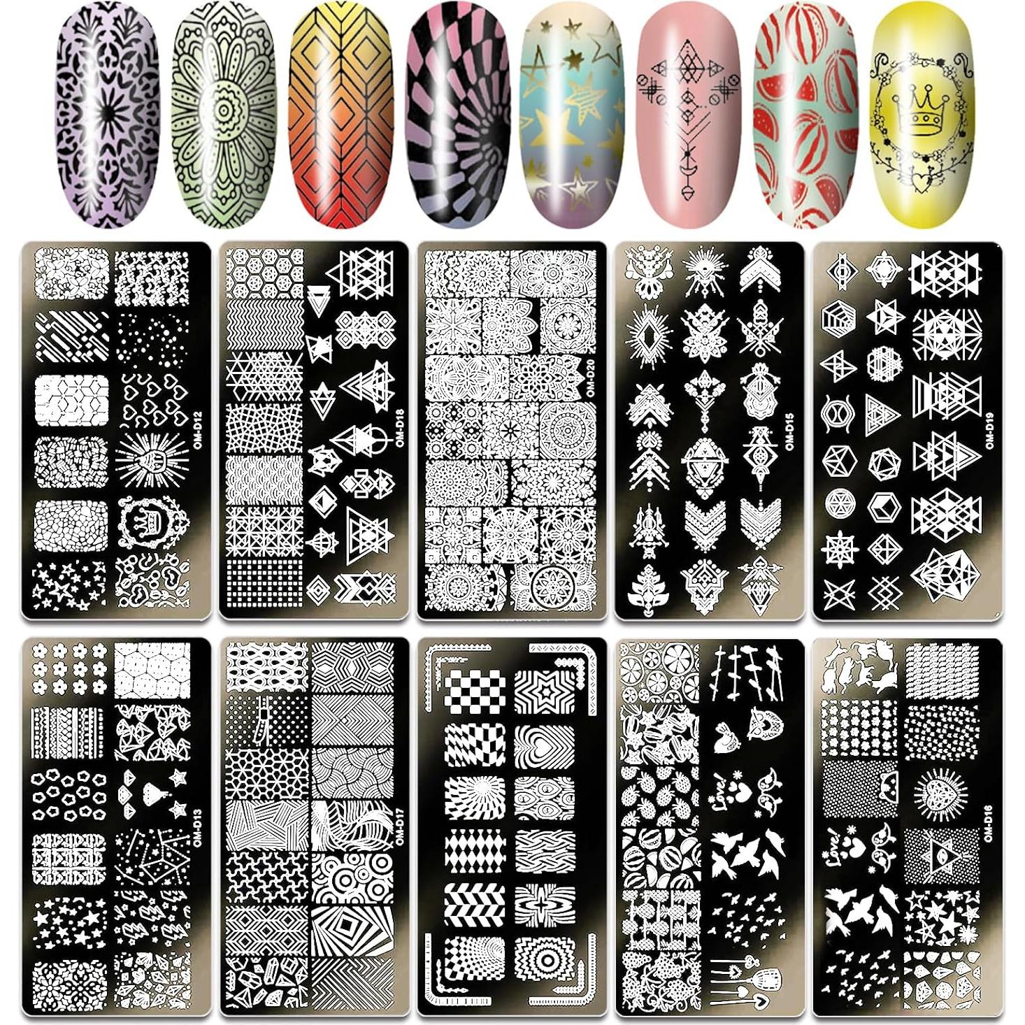 Kit de Estampado de Uñas 10 Piezas SILPECWEE - Acero Inoxidable