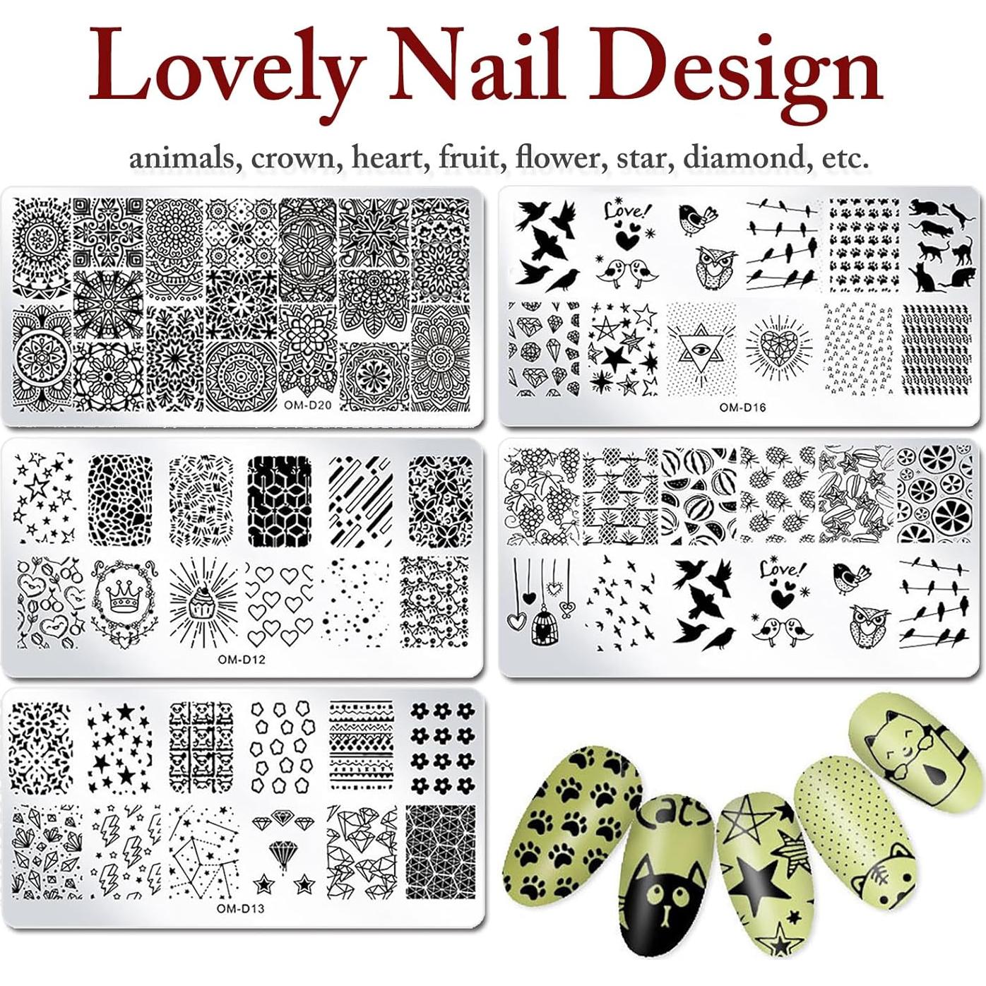 Kit de Estampado de Uñas 10 Piezas SILPECWEE - Acero Inoxidable