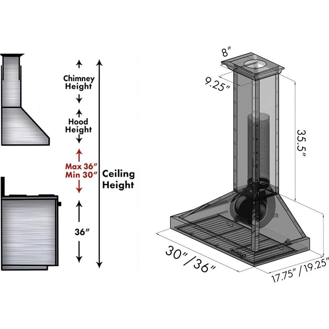 Campana de Pared ZLINE KB2-BCXXX-30 760 CFM Cobre