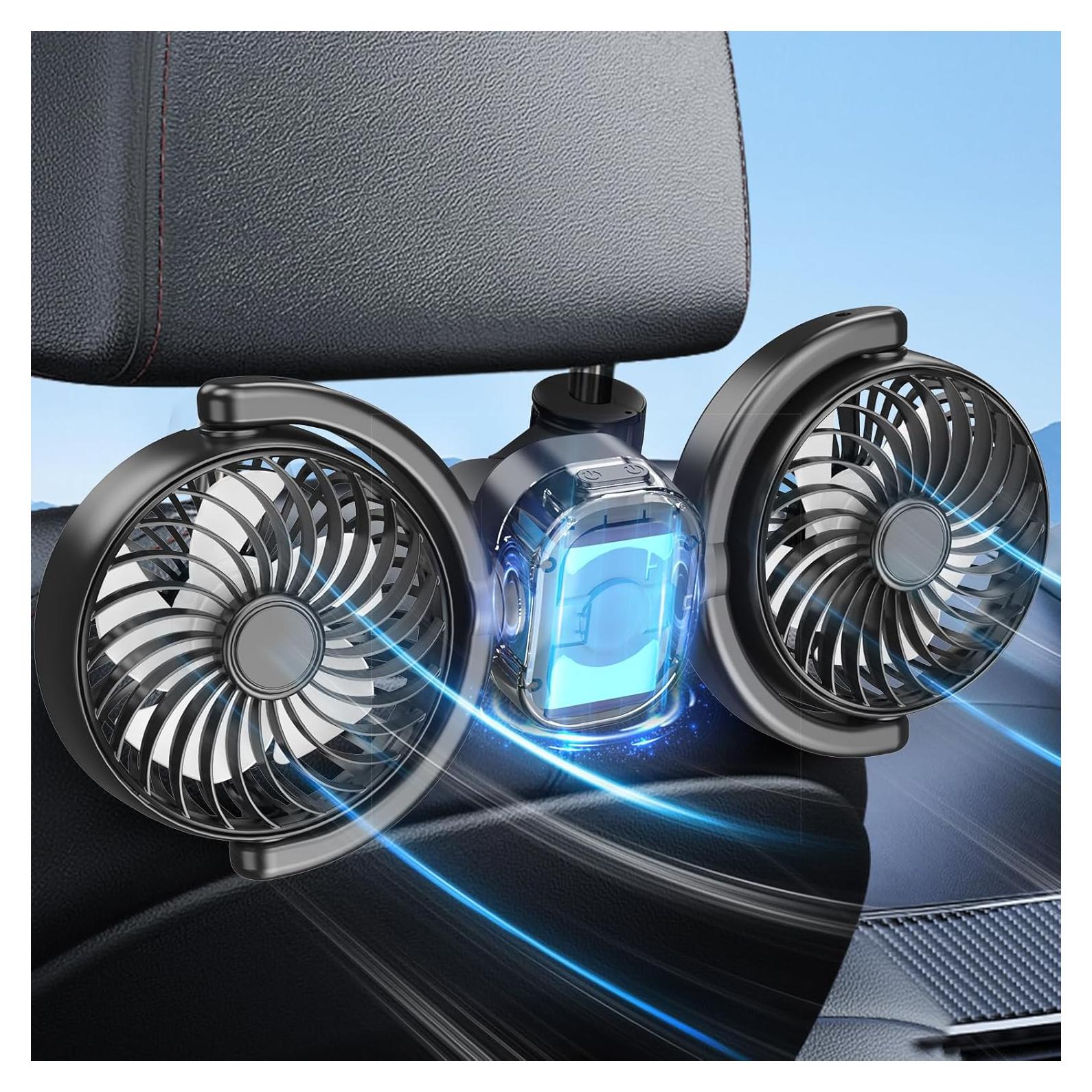 Ventilador Recargable Dealswin para Auto Doble Cabezal 3 Velocidades