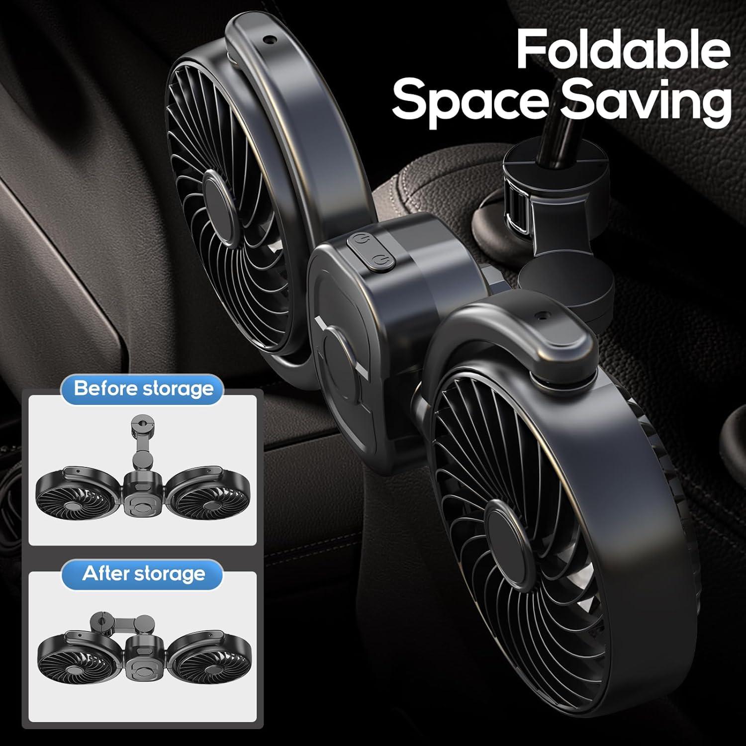 Ventilador Recargable Dealswin para Auto Doble Cabezal 3 Velocidades
