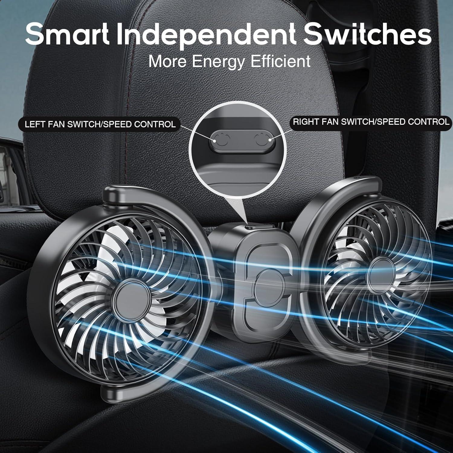 Ventilador Recargable Dealswin para Auto Doble Cabezal 3 Velocidades