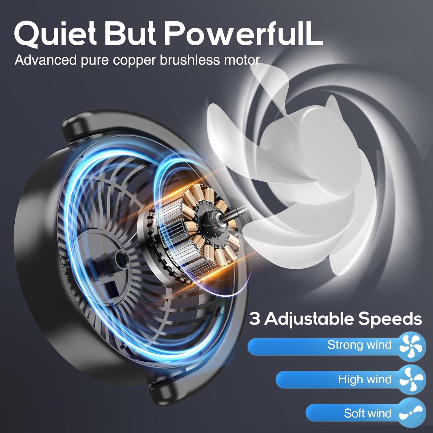 Ventilador Recargable Dealswin para Auto Doble Cabezal 3 Velocidades