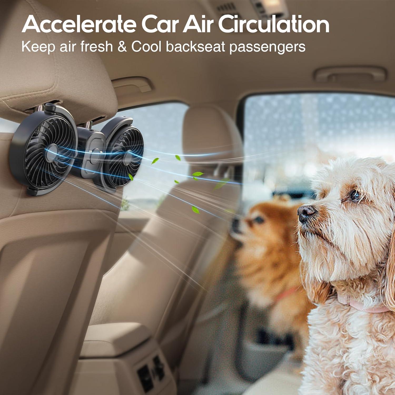 Ventilador Recargable Dealswin para Auto Doble Cabezal 3 Velocidades