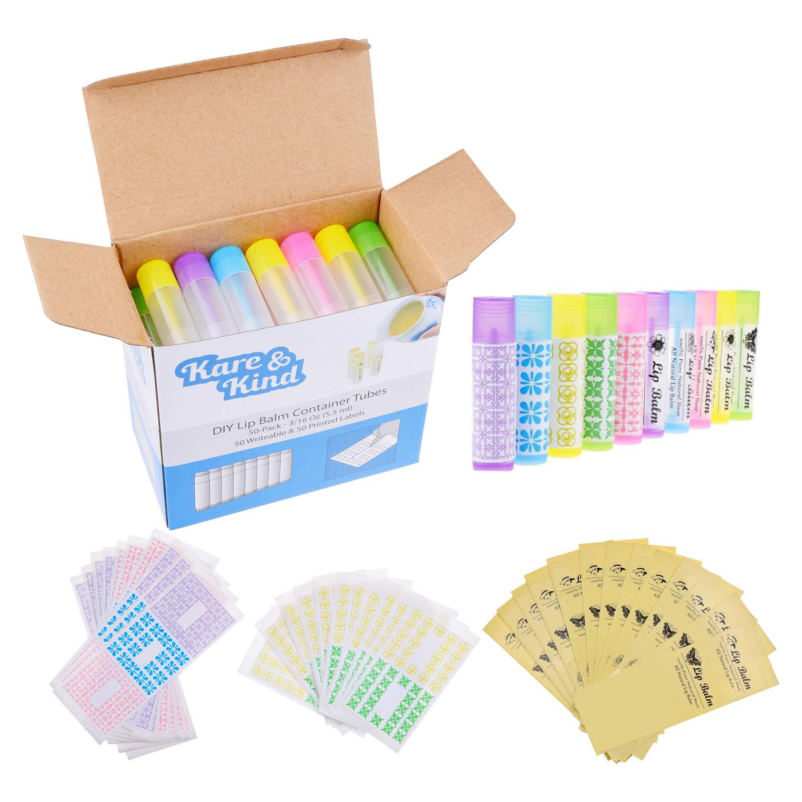 Kare & Kind Kit Tubos de Bálsamo Labial DIY 50 Unidades 5 Colores