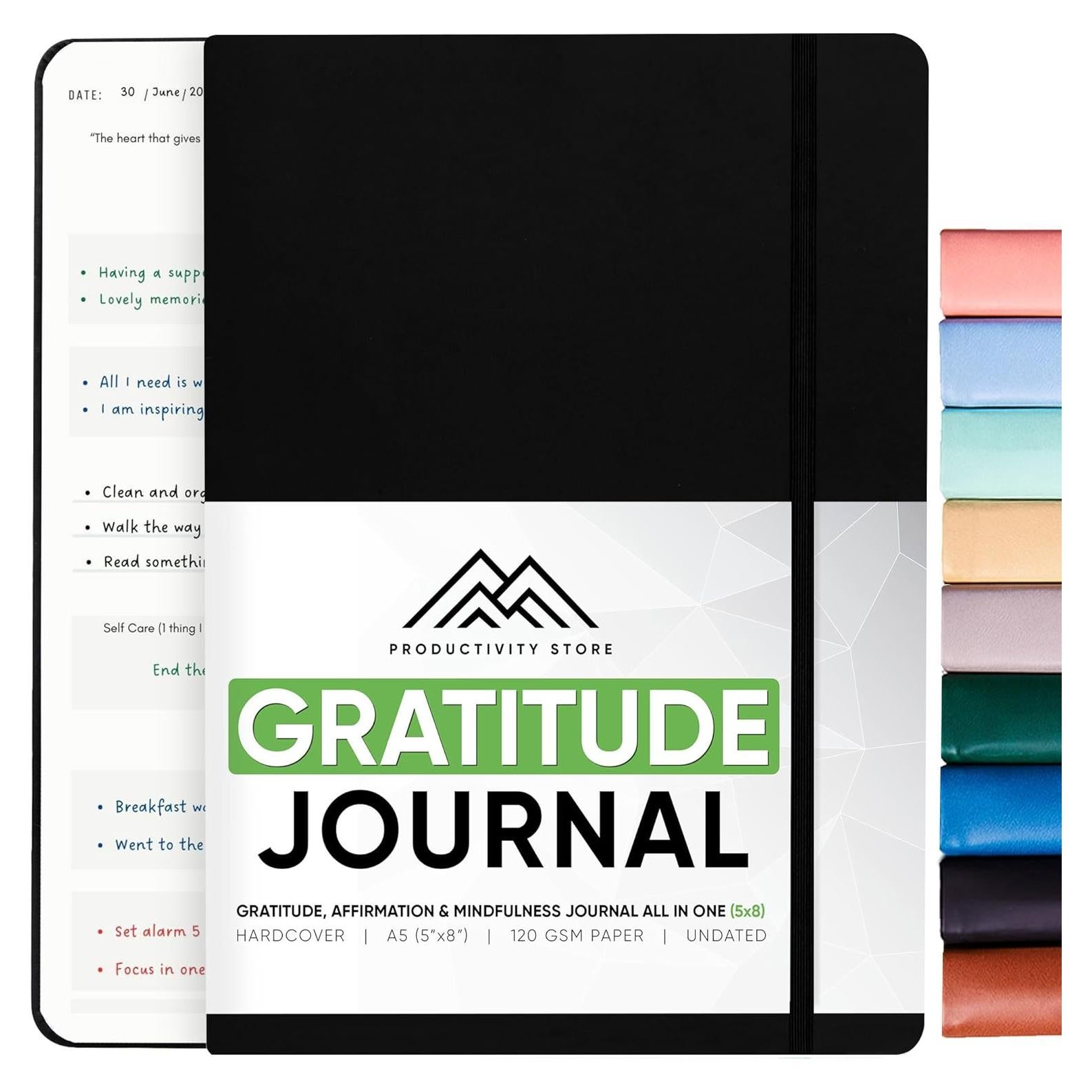 Diario de Gratitud y Cuidado Personal A5 Negro - PRODUCTIVITY STORE
