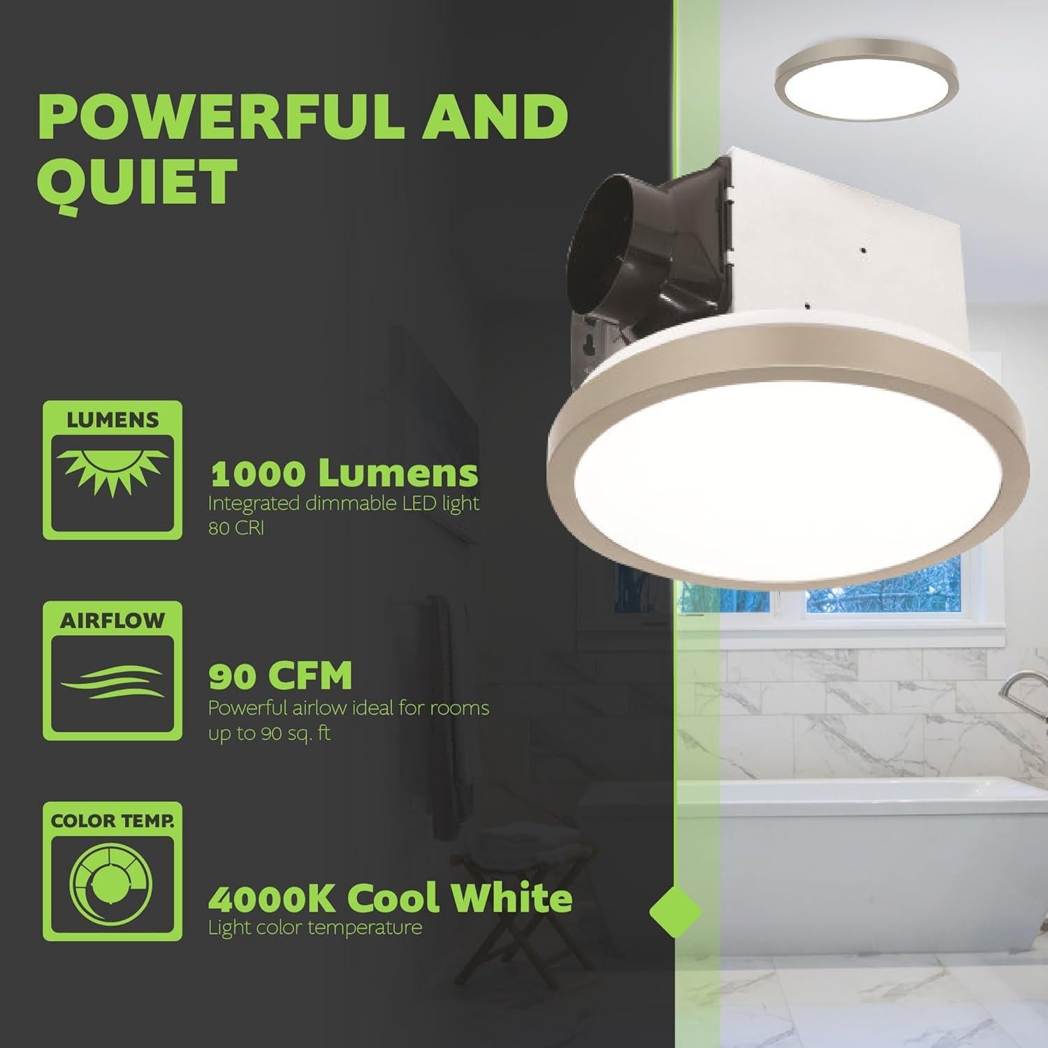 Ventilador de Baño Homewerks 7105-09-BN con Luz LED 90 CFM