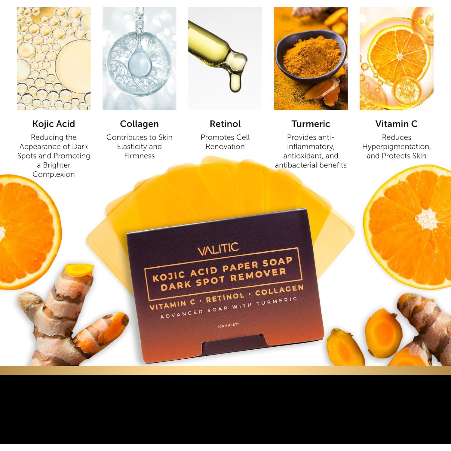 Jabón de Papel Valitic Ácido Kójico y Cúrcuma - 100 Hojas
