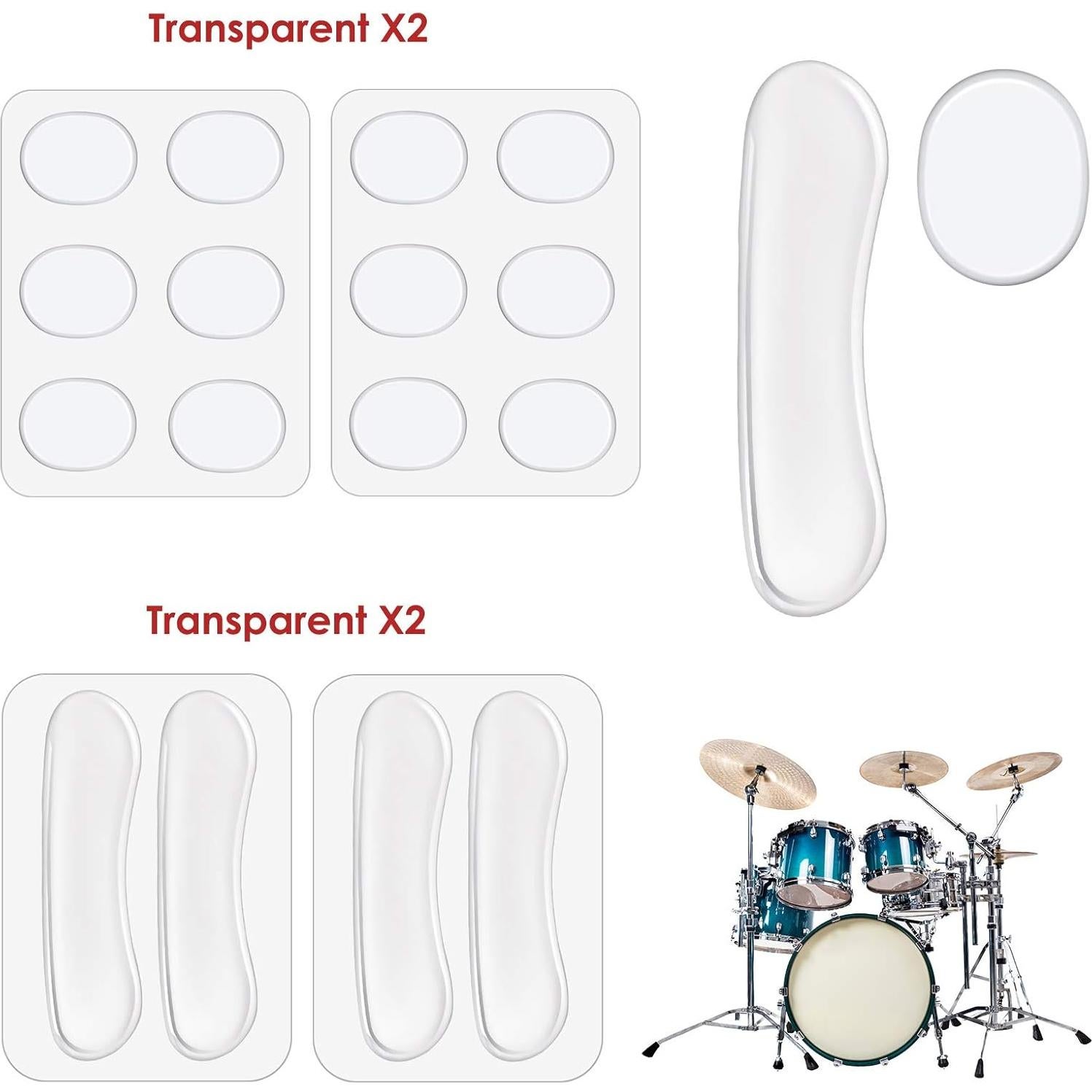 Atenuadores de tambor MIKIMIQI 12 Pcs Silicona Transparente