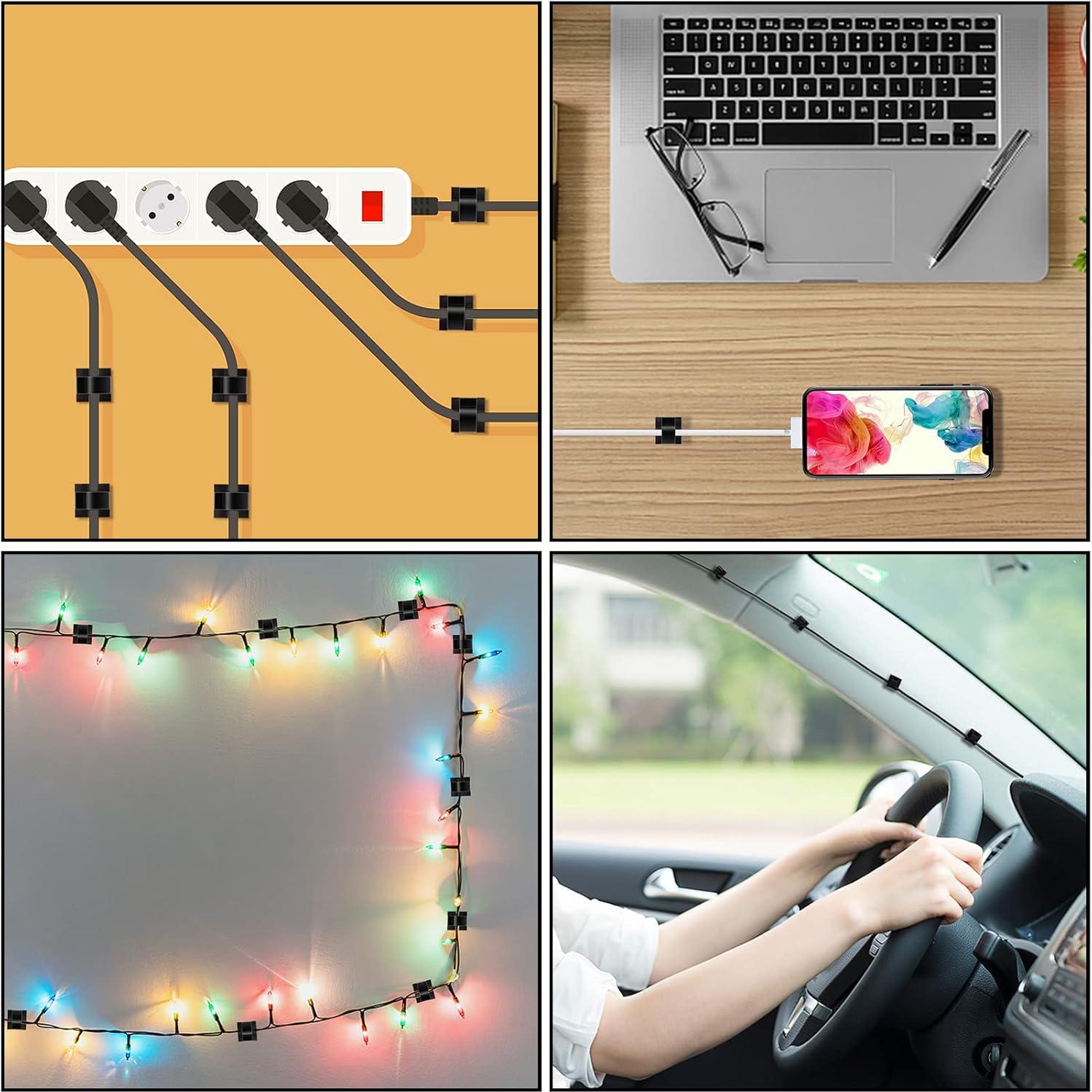 100 Clips de Cable Adhesivos Suoundey para Oficina y Hogar