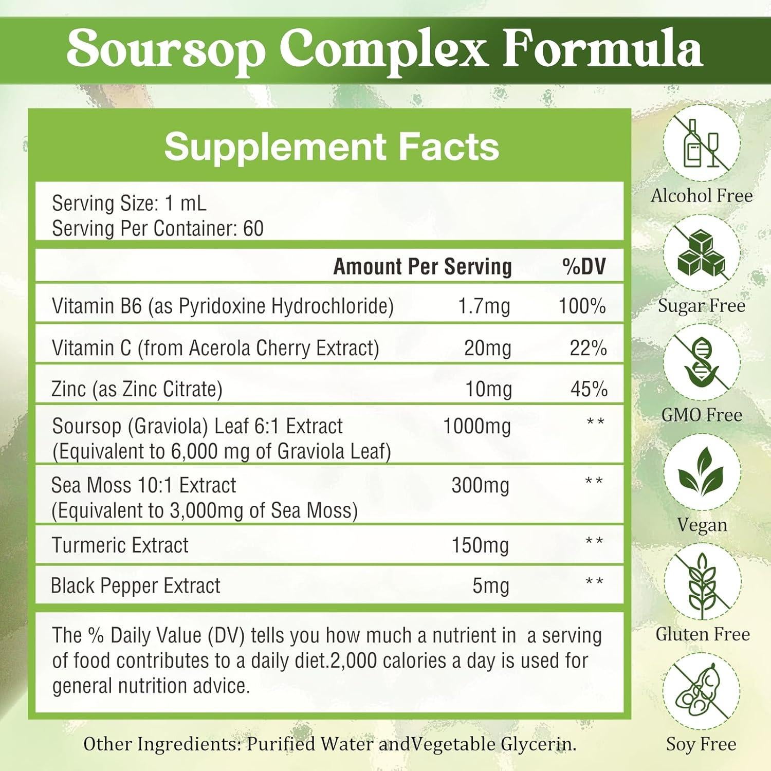 Gotas líquidas de Soursop Graviola 60ml - JUYIHEAL 7 en 1