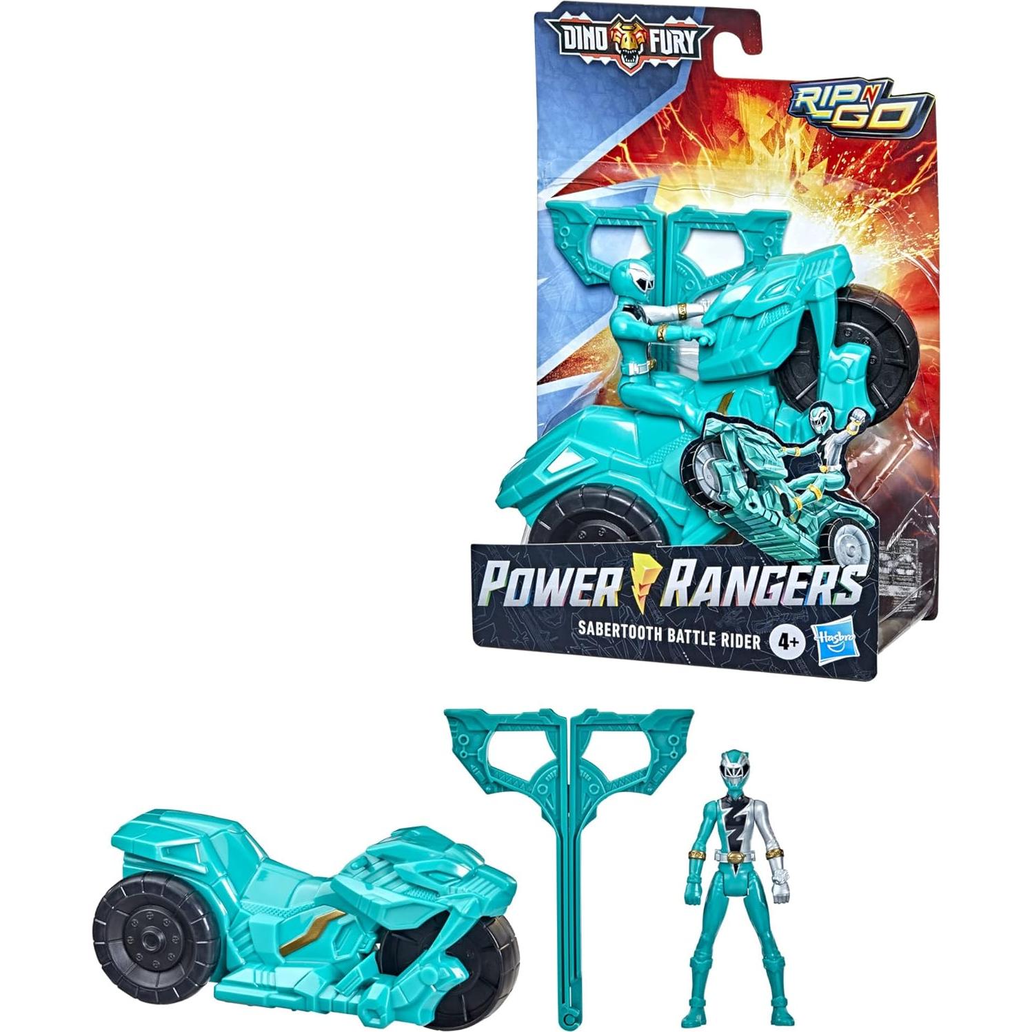 Power Rangers Dino Fury Sabertooth Battle Rider y Green Ranger 15.24 cm