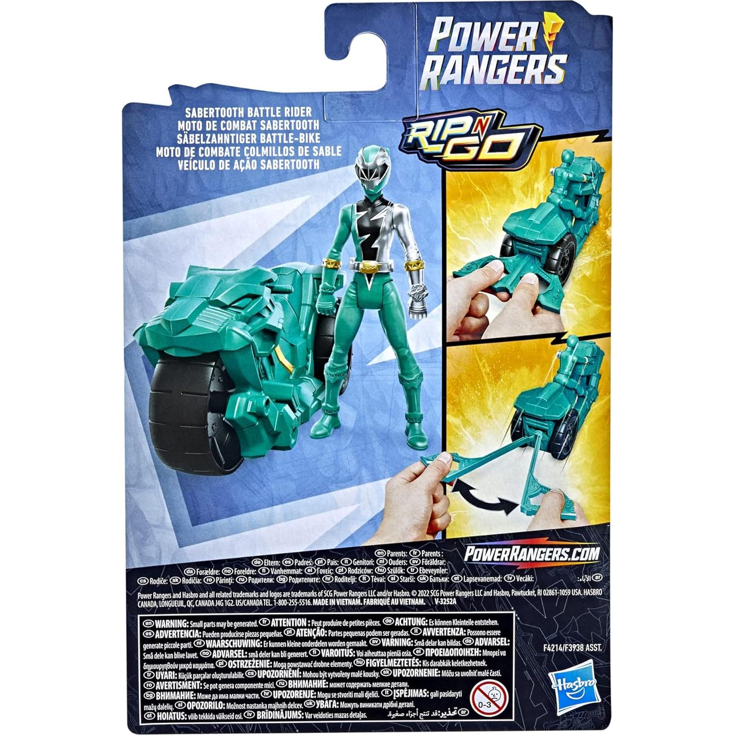 Power Rangers Dino Fury Sabertooth Battle Rider y Green Ranger 15.24 cm
