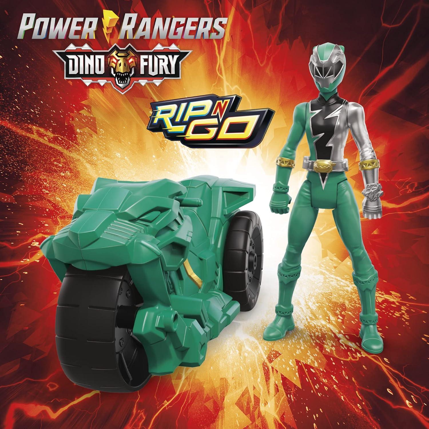 Power Rangers Dino Fury Sabertooth Battle Rider y Green Ranger 15.24 cm