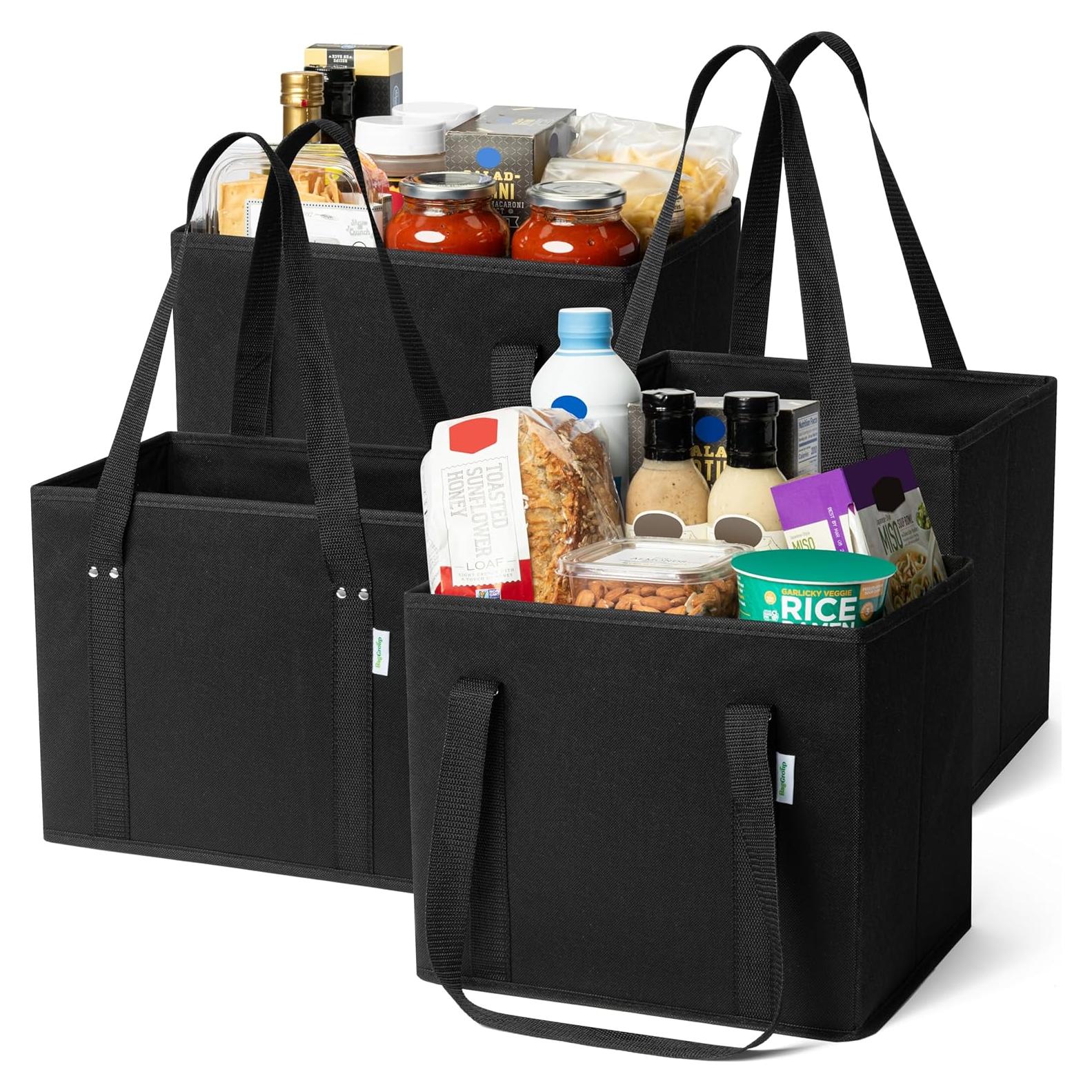 Bolsas de Compras Reutilizables Extra Grandes Negro - 4 Piezas