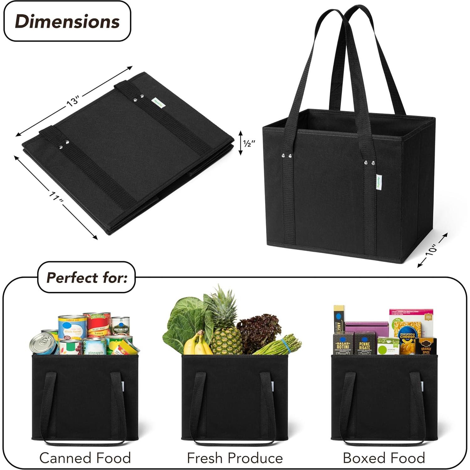 Bolsas de Compras Reutilizables Extra Grandes Negro - 4 Piezas