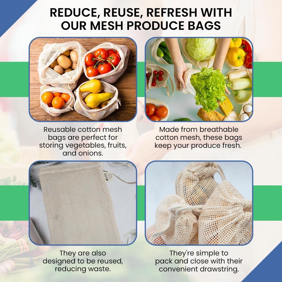 Bolsas de Malla Reutilizables LITO - 6 Tamaños Mixtos Naturales