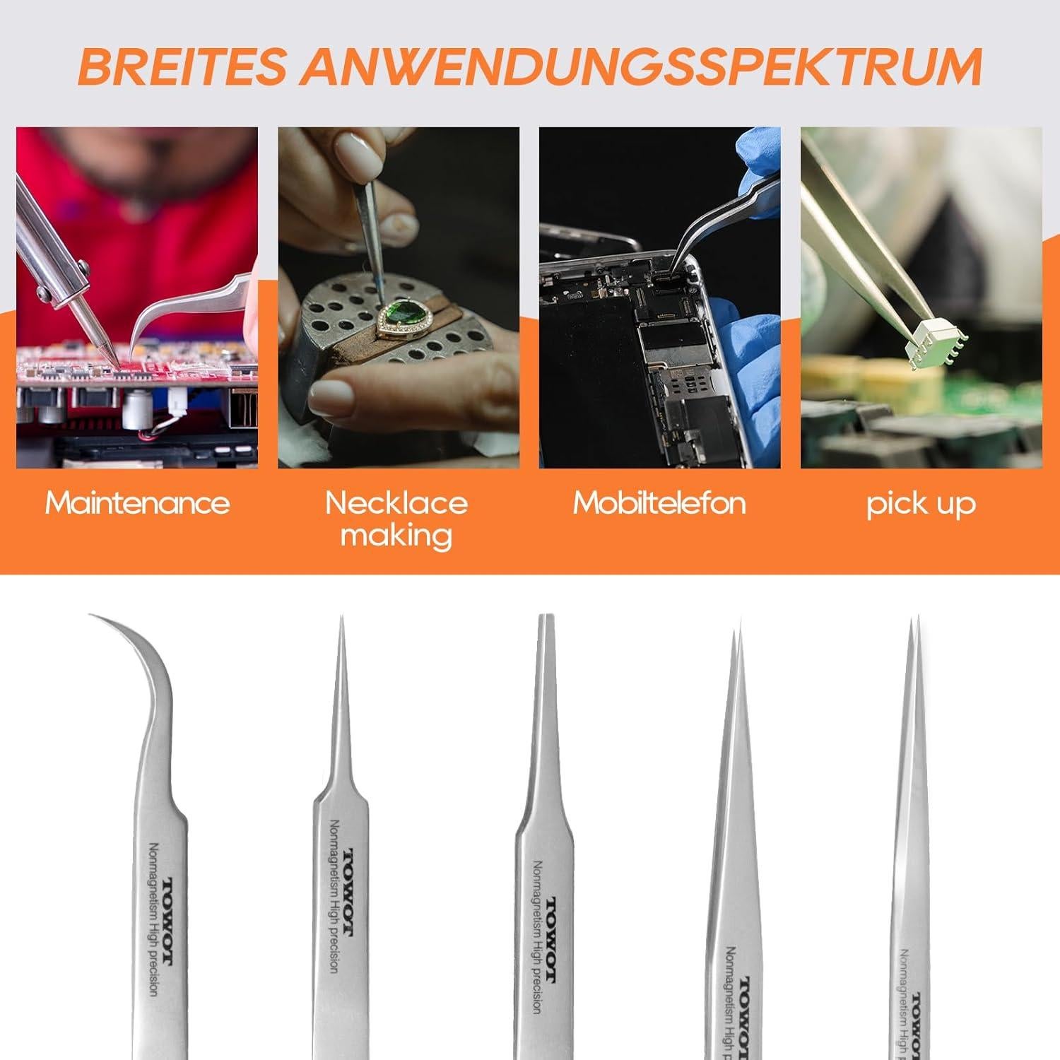 Pinzas de Precisión TOWOT SA-14 de Acero Inoxidable 110mm