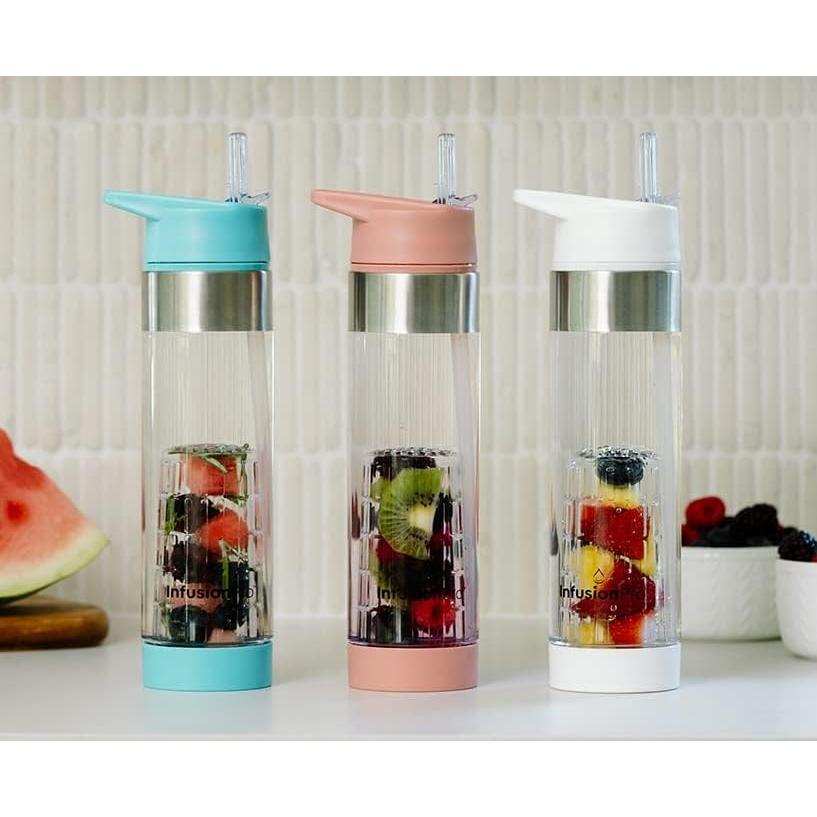 Infusion Pro Fruit Infuser Water Bottle with Straw Lid 24 oz : Flip-Up Straw : Insulated Sleeve & Fruit Infusion Water eBook : Bottom Loading Infuser for More Flavor - Blue Jade