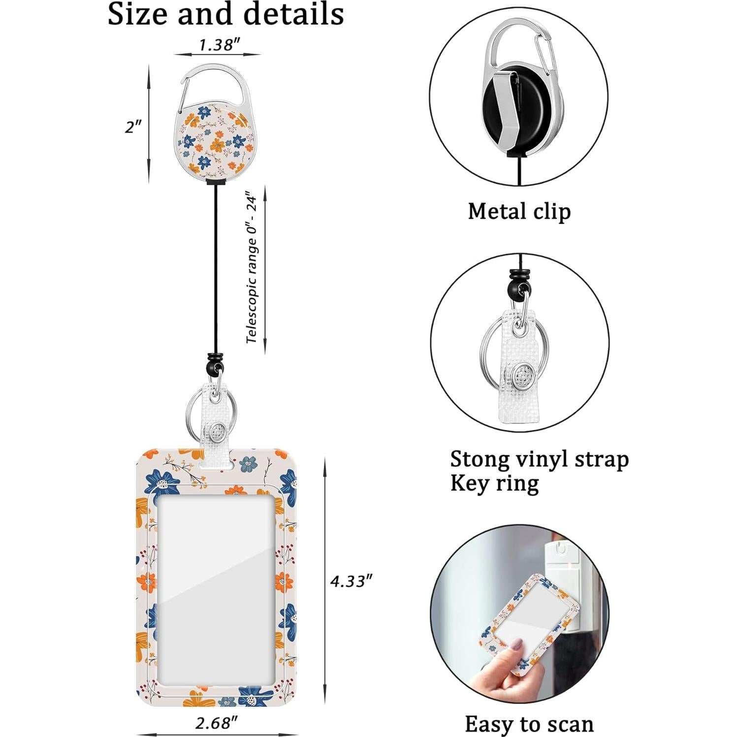 2 Portatarjetas Retráctiles COOKOOKY con Clip para ID 60 cm