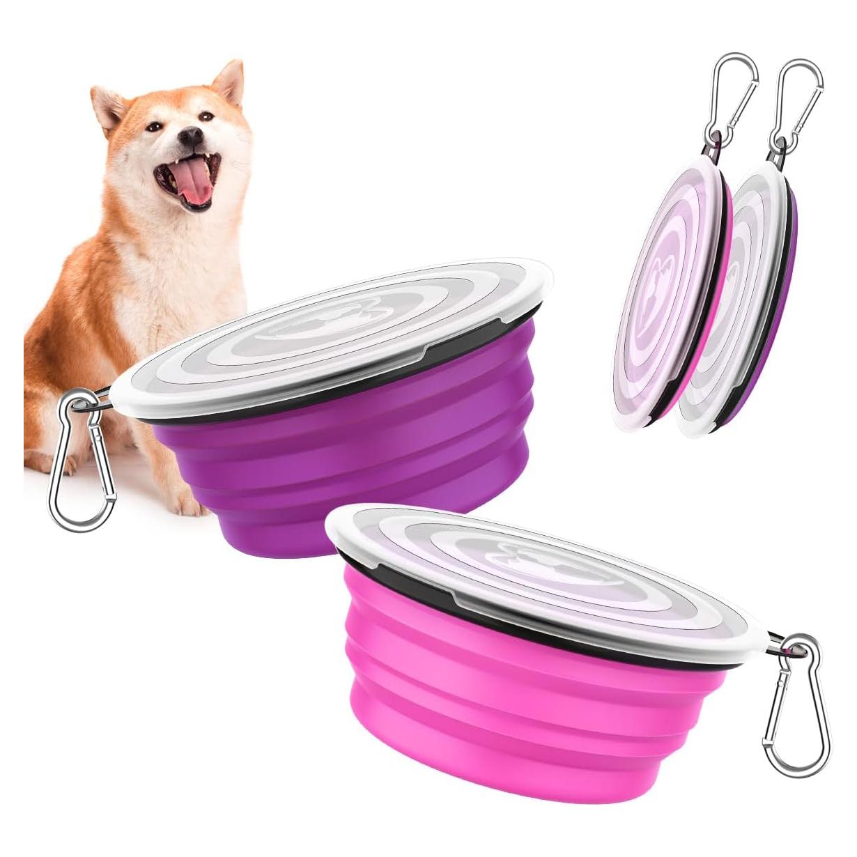 Cuencos Plegables Pawaboo para Perros 1000ml 2 Pack Rosa + Púrpura