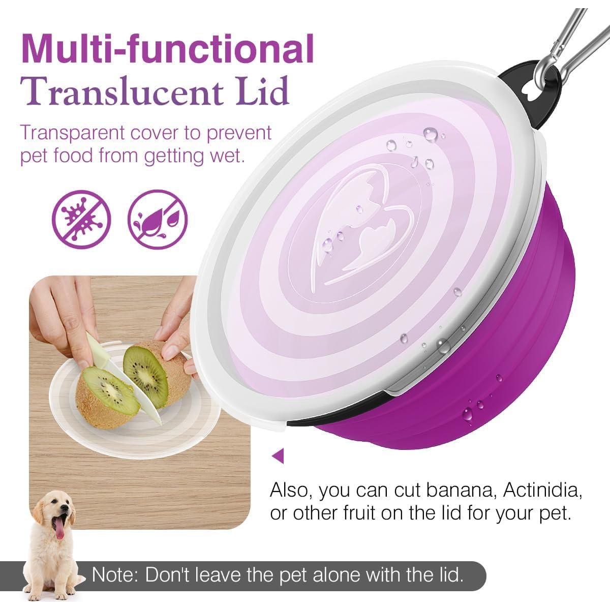 Cuencos Plegables Pawaboo para Perros 1000ml 2 Pack Rosa + Púrpura