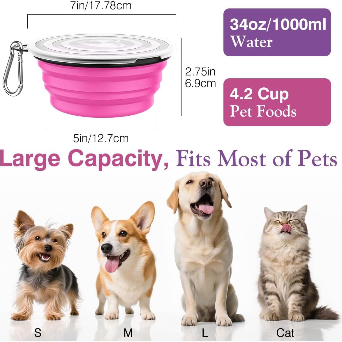 Cuencos Plegables Pawaboo para Perros 1000ml 2 Pack Rosa + Púrpura