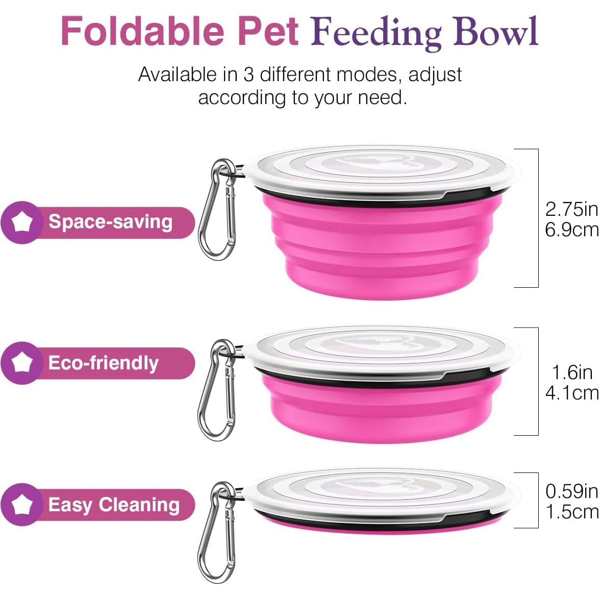 Cuencos Plegables Pawaboo para Perros 1000ml 2 Pack Rosa + Púrpura