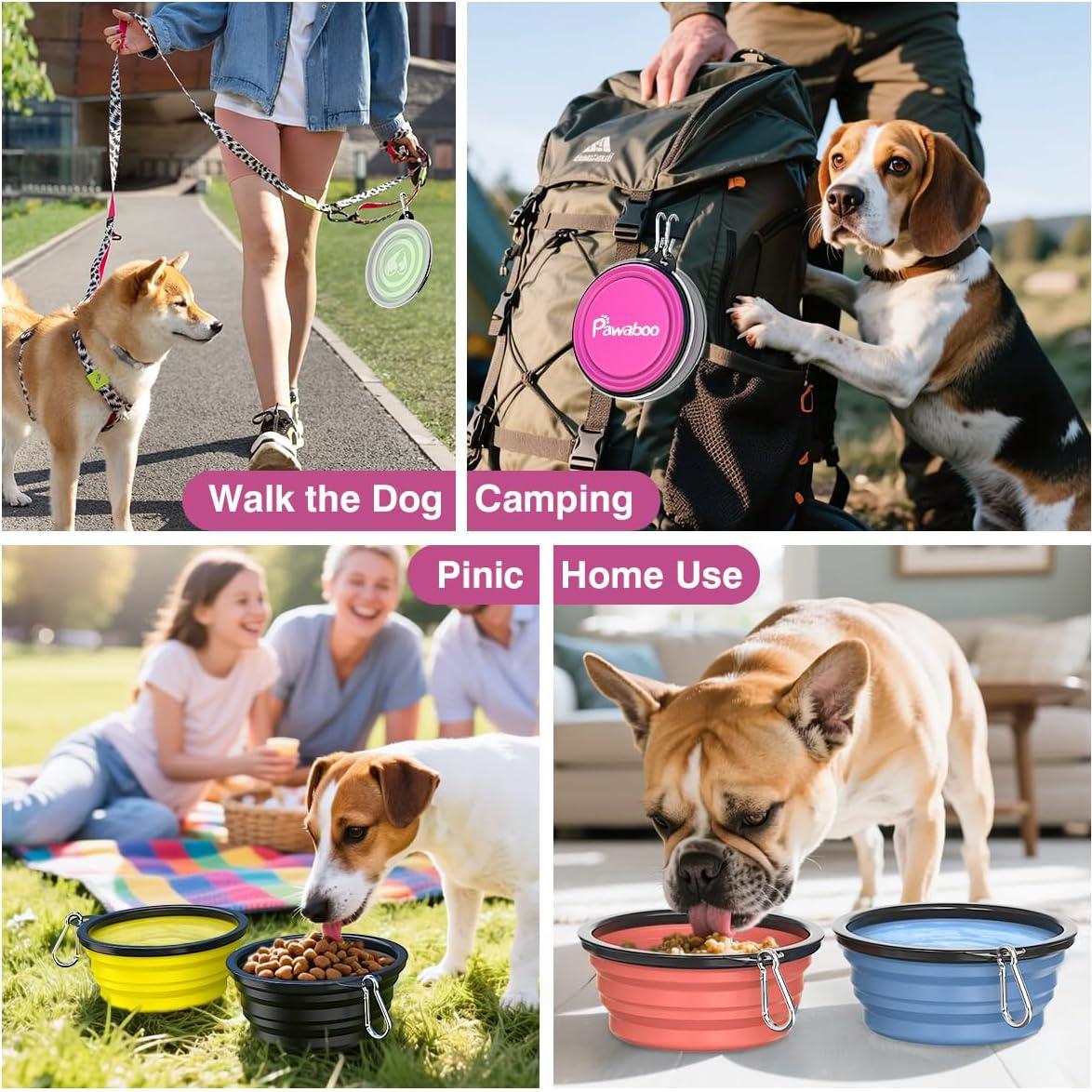 Cuencos Plegables Pawaboo para Perros 1000ml 2 Pack Rosa + Púrpura