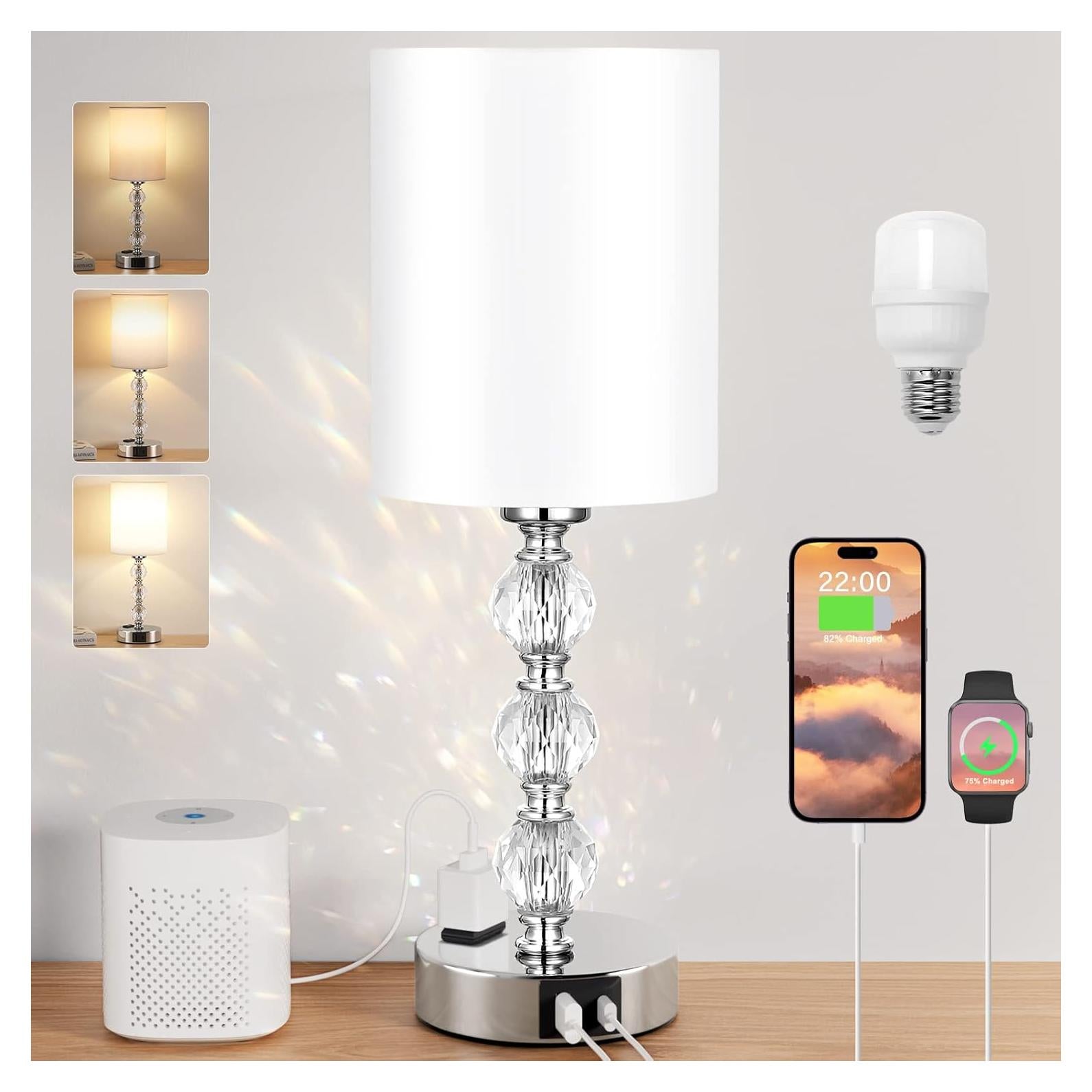 Lámpara de mesa táctil Acaxin 37.1cm con USB y 3 brillos