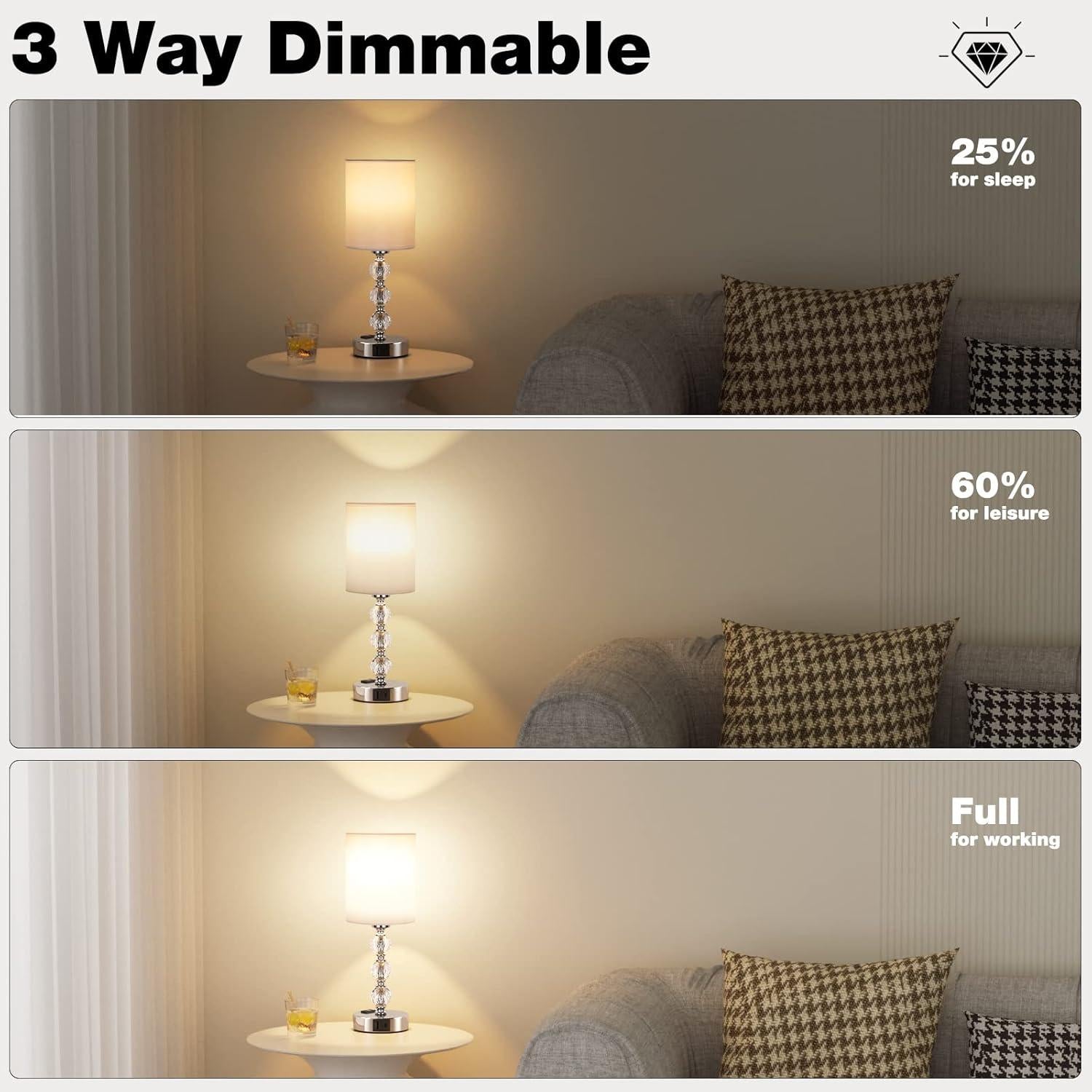 Lámpara de mesa táctil Acaxin 37.1cm con USB y 3 brillos