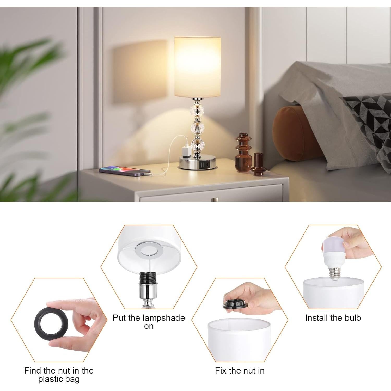 Lámpara de mesa táctil Acaxin 37.1cm con USB y 3 brillos