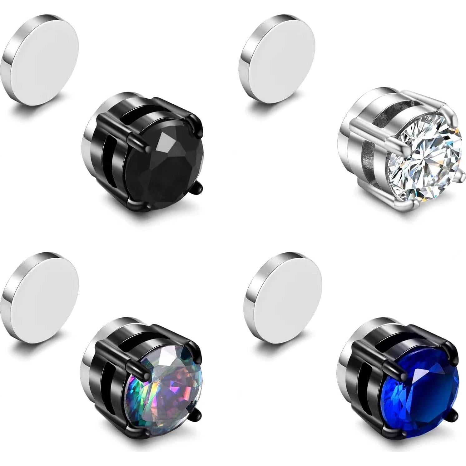 Pendientes Magnéticos SIISPRI 4 Pares Acero Inoxidable 6mm